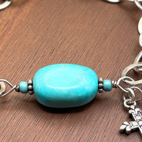 925 Sterling Silver Turquoise Cross Link Bracelet 8” - Picture 6 of 12